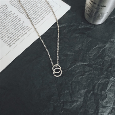 Double Ring NecklaceChaozhou people hiphop Ring Necklace ins Tuku Europe and America disco dancing men and women tide Tiktok Pendants Hip hop multi-storey Accessories