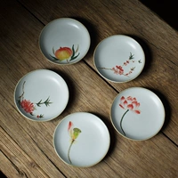 De Xin Ge vẽ tay hoa đào coaster cốc giữ nồi tròn mang quả dưa món ăn thủ công bộ gốm sứ không khớp - Trà sứ bộ trà đạo