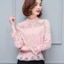 2018 mới của phụ nữ mùa xuân ren đáy áo sơ mi nữ Hàn Quốc phiên bản của hoang dã áo sơ mi dài tay voan áo sơ mi trên quần áo thủy triều áo sơ mi màu vàng Áo sơ mi chiffon ren