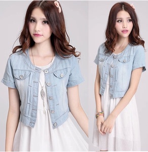 2017 mới mùa hè của phụ nữ hoang dã đoạn ngắn kích thước lớn denim nhỏ khăn choàng áo khoác ngắn tay mỏng mỏng vest bên ngoài đi xe