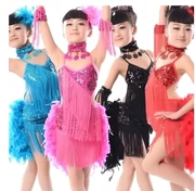 Ngày mới của trẻ em Feather Trang phục Latin Trang phục cho trẻ em Cô gái trẻ em Fringe Fringe Latin Dance Trang phục biểu diễn - Trang phục