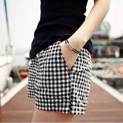 2017 mới mùa hè ladies bông quần short giản dị nghệ thuật nhà đàn hồi eo linen lỏng chất béo mm kẻ sọc hot quần