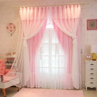 Tùy chỉnh 
            đơn giản hiện đại lưới đỏ rèm phòng ngủ cô gái công chúa gió bay cửa sổ phòng cưới che bóng mơ sống phòng vải sợi tích hợp rèm vải rem vai