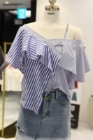 Mùa hè 2019 Hàn Quốc Dongdaemun của phụ nữ xù lông từ dây đeo cổ áo sọc chéo áo quây - Áo ba lỗ shop thời trang nữ