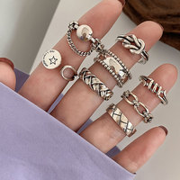 Korean combination index finger silver ring, feminine, trendy and non-fading, retro ins cool internet celebrity ring niche