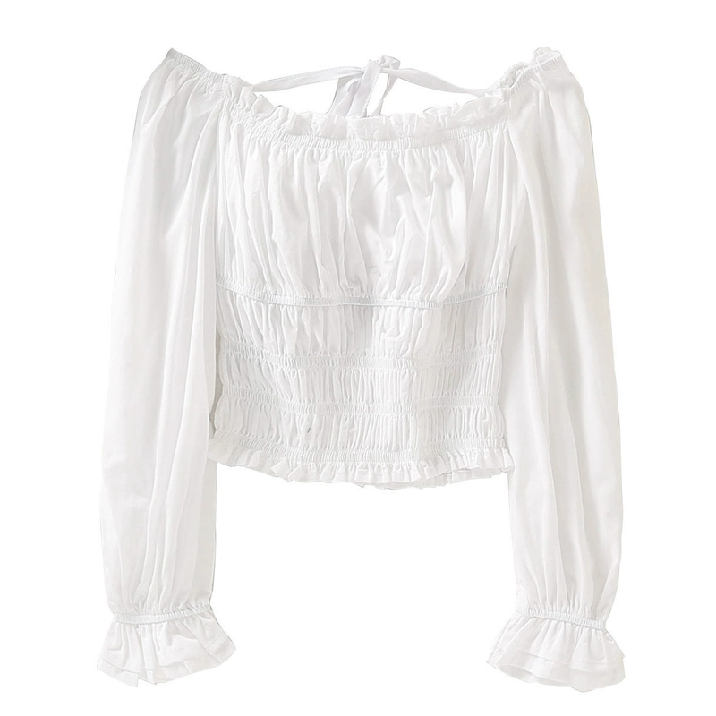 Quần áo phụ nữ Âu Mỹ 2019 mới Pháp cổ vuông dài tay áo ren thiết kế áo sơ mi trắng áo cánh tiên ngắn - Áo sơ mi
