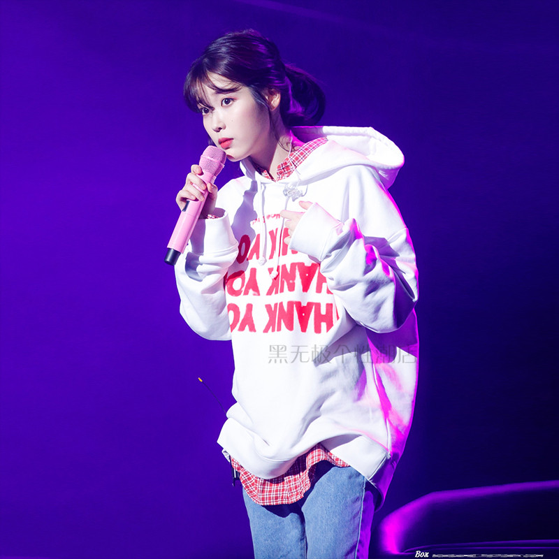 韩版2018春iu同款李智恩白色连帽卫衣女薄宽松学生吴亦凡同款情侣