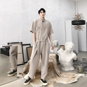 Mùa hè Hàn Quốc ulzzang của nam giới lỏng jumpsuit phù hợp với nhà tạo mẫu tóc thẳng yếm nam giới và phụ nữ những người yêu thích