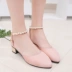 Mùa hè 2018 mới sandal đính hạt nhọn dày với đôi giày đơn trong chiếc bánh mỳ nhung đầu chữ nữ giày hoang dã sandal nữ đế cao Sandal