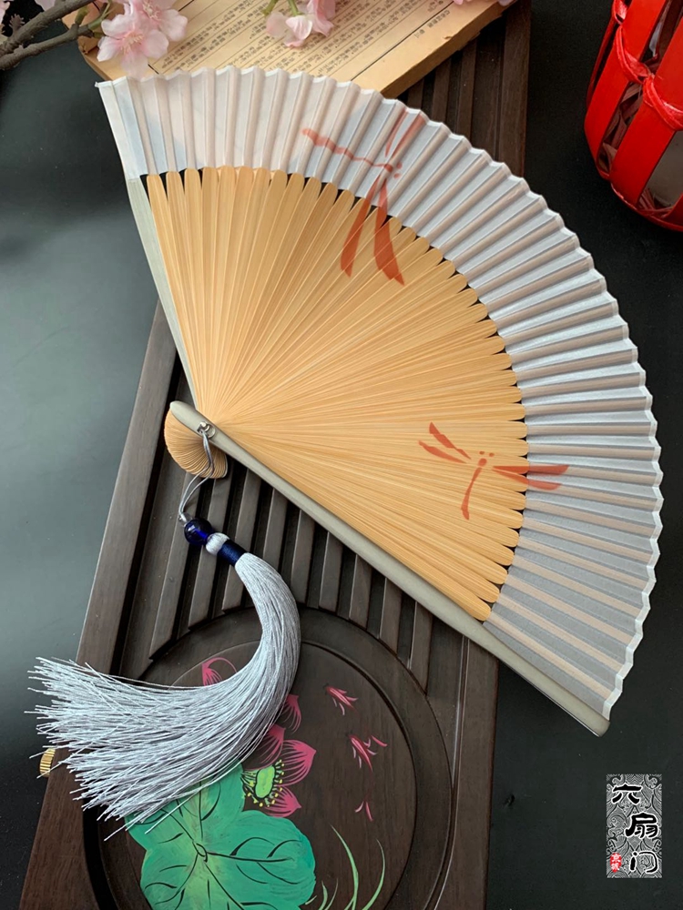 Greydragonfly Solid color real silk Fan Chinese style grey bamboo fan a gentle wind summer daily expenses Japanese  Folding fan fold Fan female