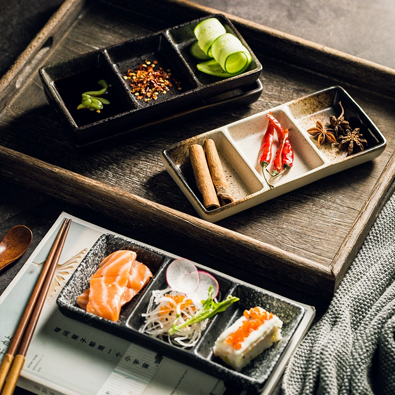 Phong cách Nhật Bản sáng tạo bộ đồ ăn bằng gốm nước sốt món ăn tách ba món ăn lưới gia vị món ăn nhúng nước sốt món ăn dấm nhà - Đồ ăn tối