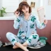 Bộ đồ ngủ mùa xuân và mùa hè của phụ nữ mỏng phần dài tay cotton lụa ngọt ngào cardigan cotton nhân tạo cotton nữ điều hòa không khí nhà quần áo tháng - Pyjama bộ thu đông nữ Pyjama