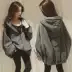 Phiên bản Hàn Quốc của áo rộng kích thước lớn cộng với áo khoác nhung dày học sinh nữ trùm đầu áo len ấm áp áo len màu đen mai màu xám - Áo len Áo len
