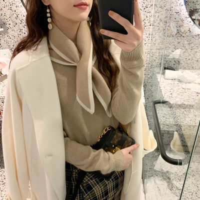 taobao agent [【限时清仓】夏诗文 系带全羊毛围巾女冬季百搭减龄领巾撞色围脖]