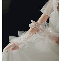 Белые перчатки из жемчуга, свадебное платье для невесты, кружевной аксессуар подходит для фотосессий, стиль Лолита