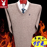 Mùa thu và mùa đông mới trung niên nam dài tay cashmere áo len cổ chữ v rắn màu áo len kích thước lớn cha áo len áo len áo len