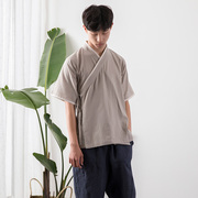 Mùa xuân dưới đồng phục Hanfu nửa cánh tay mùa hè nam cotton và linen ngắn tay trang phục dân tộc áo giản dị Zen quần áo dịch vụ trà