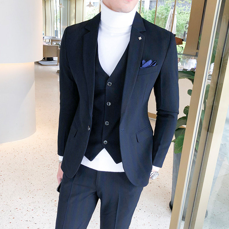 tz95p260西服套装男士三件套青年韩版修身西装伴郎新郎结婚礼服