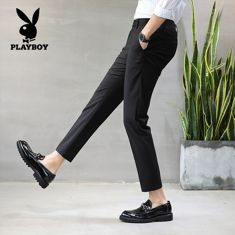 Playboy mùa đông quần 9 điểm nam chân thon dày quần tây xu hướng Hàn Quốc quần thẳng nam giản dị - Quần