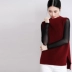 Mùa thu và mùa đông Phiên bản Hàn Quốc của gió đại học không tay cao cổ cashmere đan vest nữ hoang dã chia rẽ ngã ba áo len thủy triều Áo vest