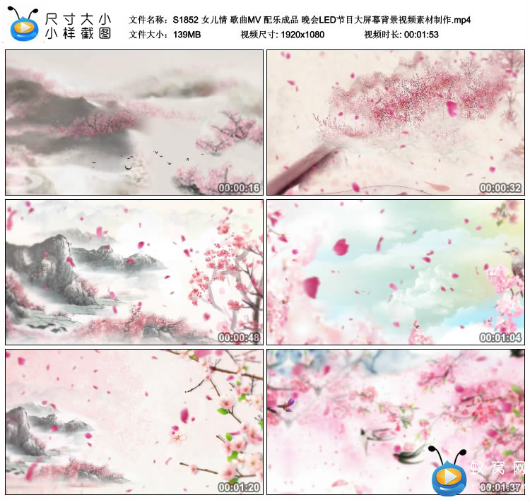 S1852 女儿情 歌曲MV 配乐成品 晚会LED节目 背景视频素材制作