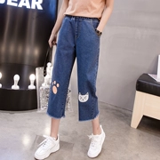 Fat MM hoạt hình quần jeans chín quần nữ 2019 mới size lớn cho nữ 200 kg thun cao eo rộng - Cộng với kích thước quần áo