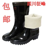 Tứ Xuyên Trịnh Phong ống cao cấp chính hãng giày đi mưa màu đen giày không thấm nước giày chống trượt giày mưa giày cao su