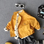 Màu vàng mực xanh 2 dụng cụ giặt bằng vải cotton cotton cho bé trai mùa xuân và mùa thu mềm mại 3 chiếc áo len trẻ em có khóa kéo - Áo khoác