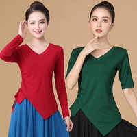 Танцующий лонгслив, одежда для йоги, V-образный вырез, на шнурках, облегающий крой