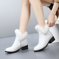 Зимние короткие сапоги, удерживающие тепло белые ботинки, из натуральной кожи, в корейском стиле