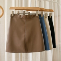 Полиуретановая осенняя юбка, мини-юбка, высокая талия, 2021 года, в корейском стиле, с акцентом на бедрах, А-силуэт