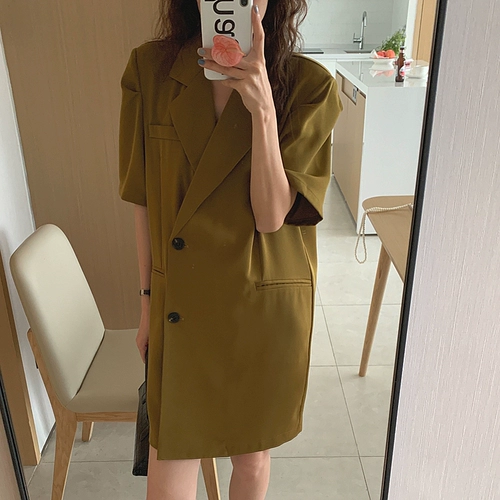 Пиджак классического кроя, платье с коротким рукавом, юбка, в корейском стиле, короткий рукав, свободный прямой крой