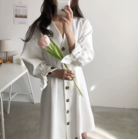 Hàn Quốc ins superfire retro cổ điển đơn ngực v- đầu quan hệ ren cung đầm eo trắng váy đầm đi đám cưới