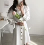 Hàn Quốc ins superfire retro cổ điển đơn ngực v- đầu quan hệ ren cung đầm eo trắng váy đầm đi đám cưới