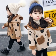 Áo khoác nhung cho bé gái nhung mùa thu và mùa đông mặc dày cộng với nhung 1-2-3-5 tuổi áo cotton trẻ em