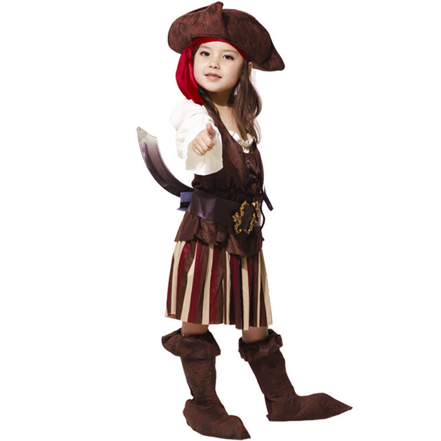 6 Pirate Suits For ChildrenCOS Halloween bar stage party party adult children female Caribbean a pirate boat longuette Dress up clothing