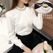 Hồng Kông 2018 hương xuân mới Han Fan áo dài tay voan trắng nữ phiên bản Hàn Quốc của xu hướng áo kim cương chạm đáy