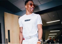 Áo thun ngắn tay Westbrook Đội sấm sét số 0 Wei Shao bộ đồ tập bóng rổ lỏng lẻo nửa áo thể thao nam và nữ - Thể thao sau bộ nỉ nike