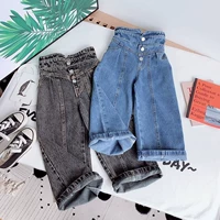 Осенние джинсовые штаны для девочек, популярно в интернете, подходит для подростков, в западном стиле, свободный прямой крой, высокая талия