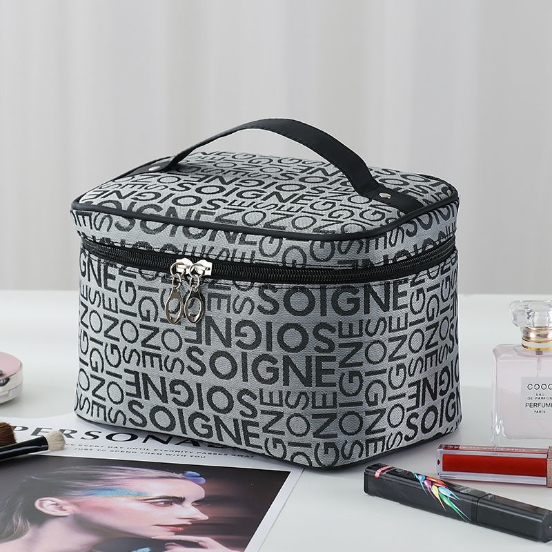 Large Letter Silver Greymulti-function Cosmetic Bag female Portable 202021 new pattern Superfire ultra-large capacity product storage box Advanced sense suitcase