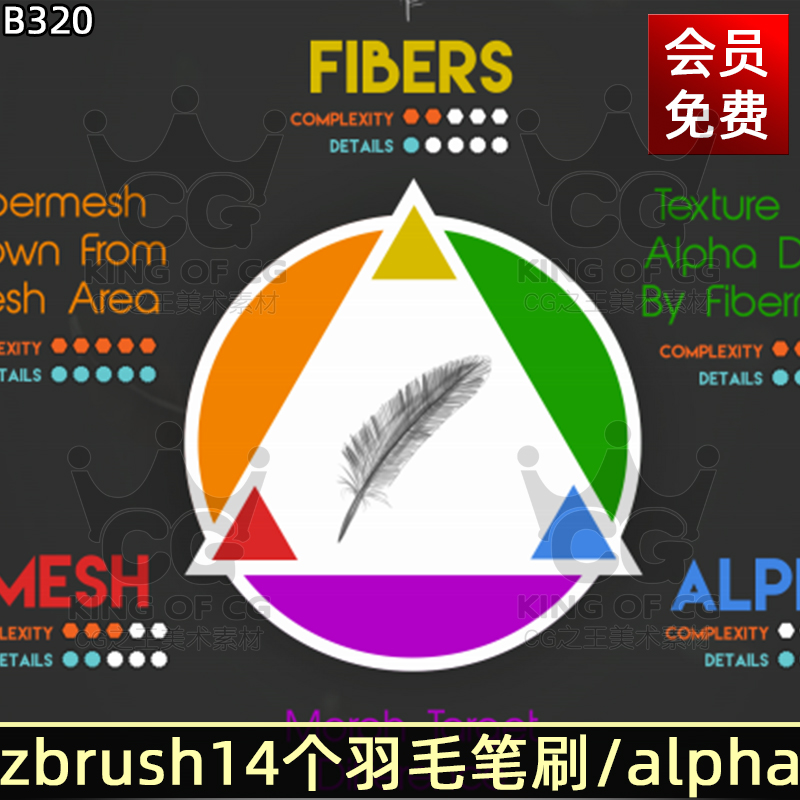 zbrush羽毛3d笔刷zb雕刻绘画ps工具alpha透明贴图素材ztl/obj/zbp-cg男孩