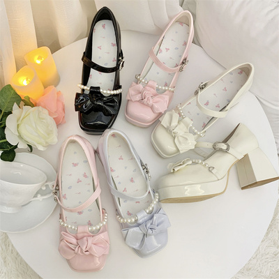 taobao agent Spot square sugar milk Fuyu, the original LO shoes elegant high -heeled waterproof platform square head bow, Maryzhen shoes