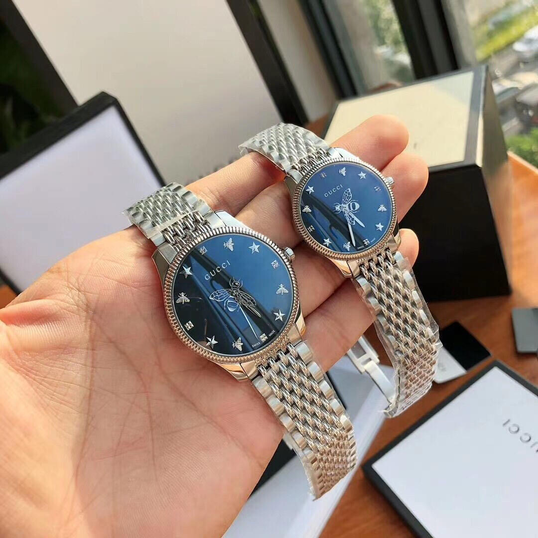 Silver Black Disc - 36Mmquality goods GUCCI Gucci Wrist watch Little bee Male and female Watch GUCCI fashion Simplicity steel strip Lovers Watch YA1265017