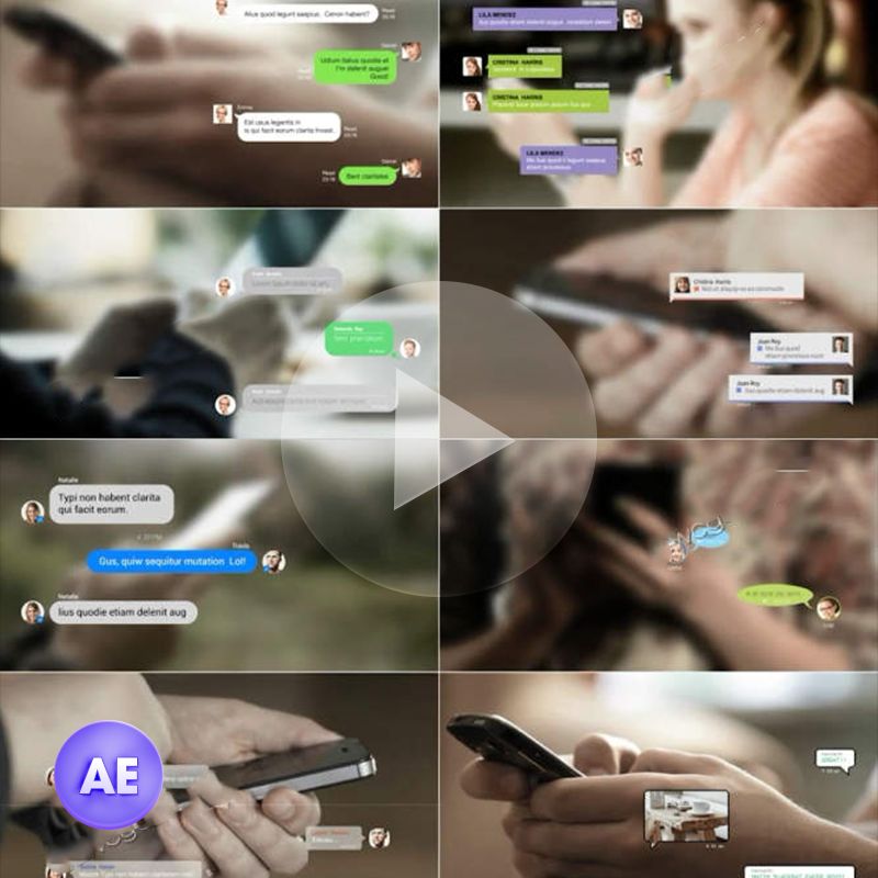 手机聊天或通知等对话泡泡视频开场片头场景AE模板文件设计素材
