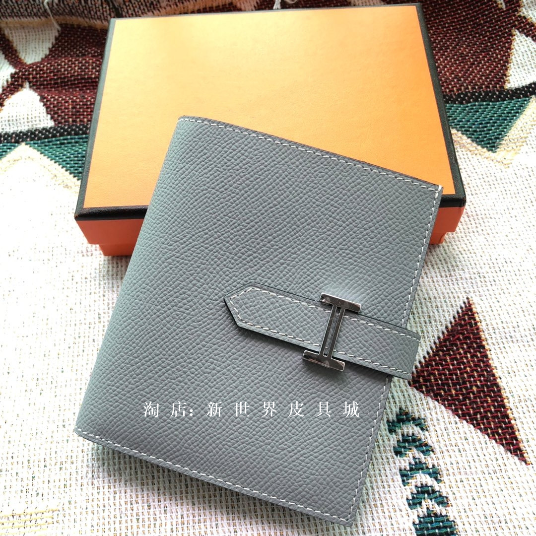 Flax Blue (EP Leather)free shipping new pattern Simplicity Europe and America H home Import palm prints eposm skin H buckle wallet ma'am Card bag  genuine leather