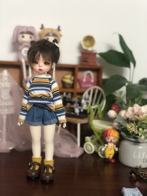 taobao agent Six points bjd baby clothes striped sweater over denominated denim shorts 6 points BJD daily baby jacket set