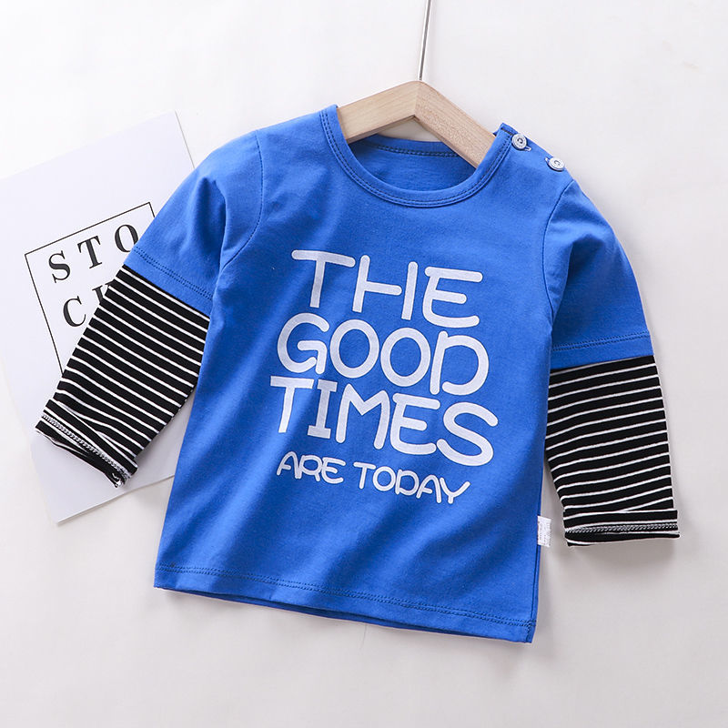 F009 T-shirt With Water Bluechildren pure cotton Long sleeve T-shirt Boy girl Undershirt baby T-shirt Long sleeve jacket baby clothes Spring  tide