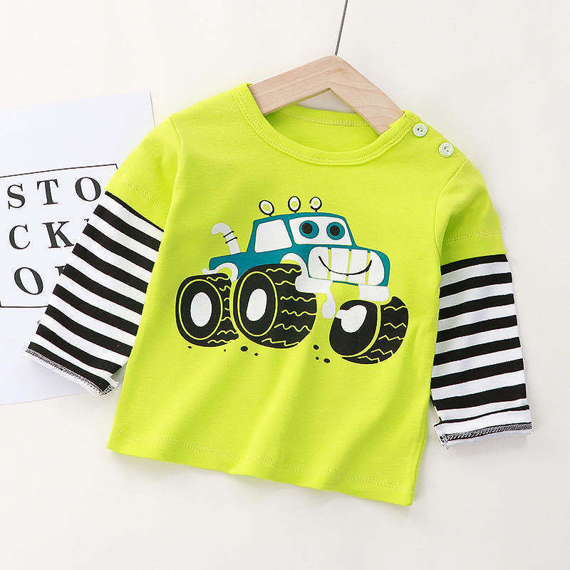 F011 T-shirt Splicing Fast Carchildren pure cotton Long sleeve T-shirt Boy girl Undershirt baby T-shirt Long sleeve jacket baby clothes Spring  tide