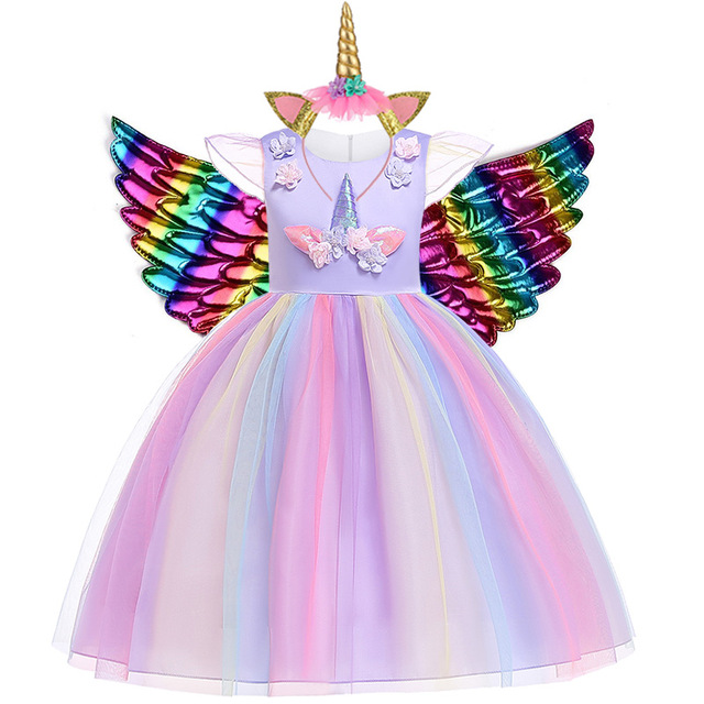 Purplecostume Christmas Girl Rainbow Unicorn Dress Kids Birthday