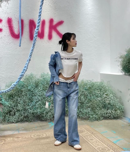 Сейчас ~ Корейский подлинный instantfunk 1032313 Персонализированная сторона -Благодаря повседневным джинсам